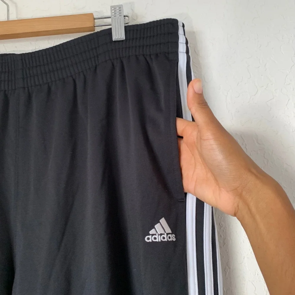 Adidas Track Pants Mens Large Black 3-Stripe Straight Warmup Athletic Sporty Gym
